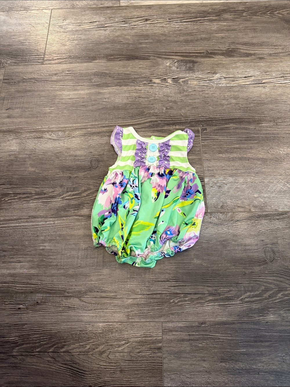 Honeydew Floral Romper in Green & Pink Baby 6M
